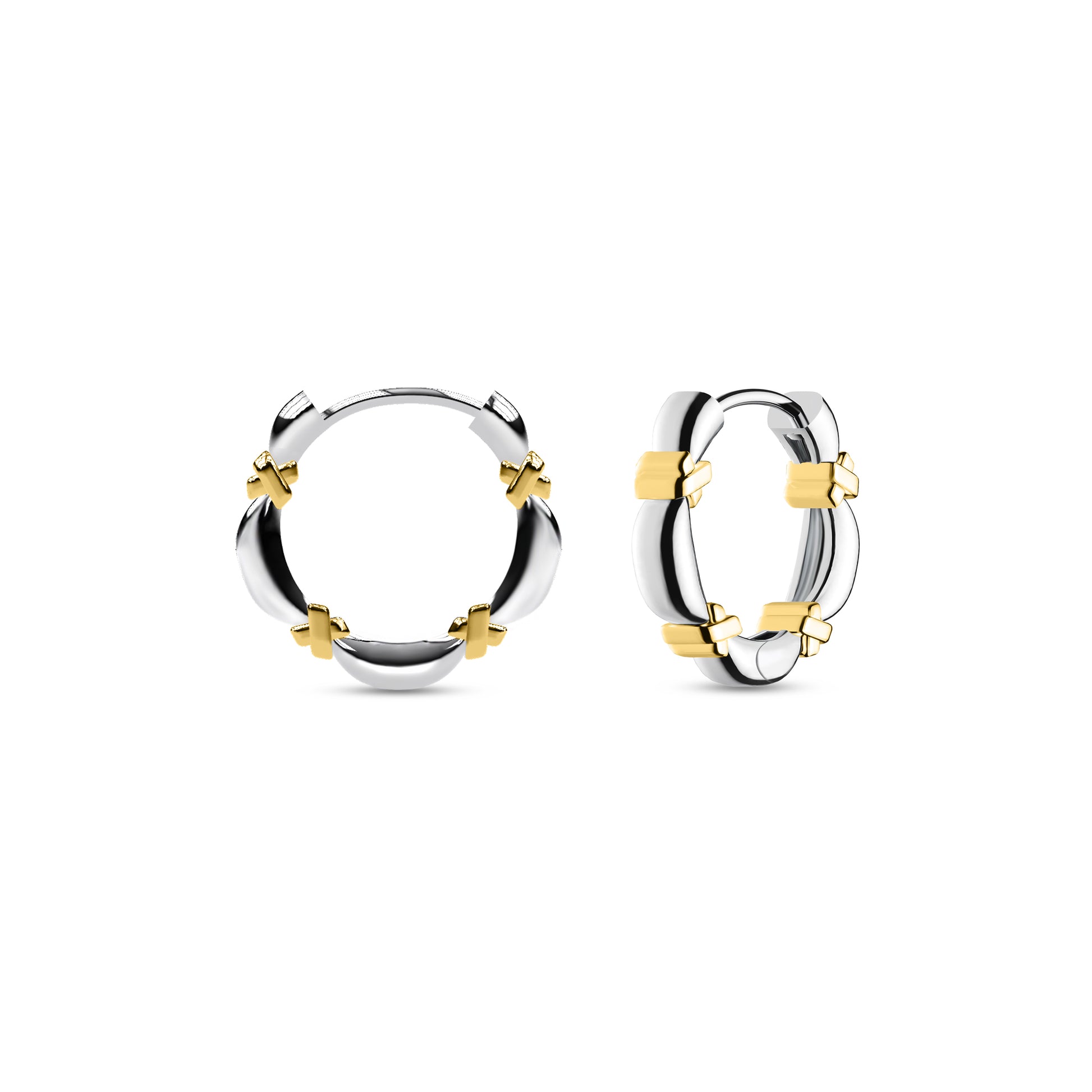 Etelle two-tone hoop earrings in sterling silver with an intertwined design