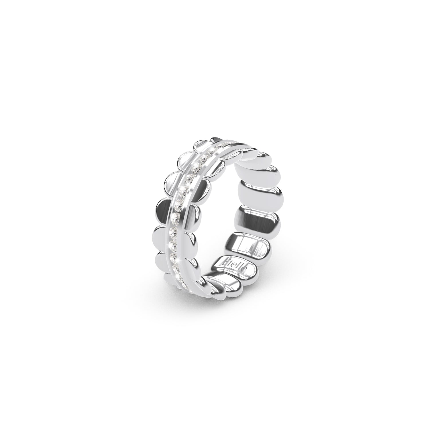 Etelle sterling silver flower petal ring with a lab-grown diamond center rail