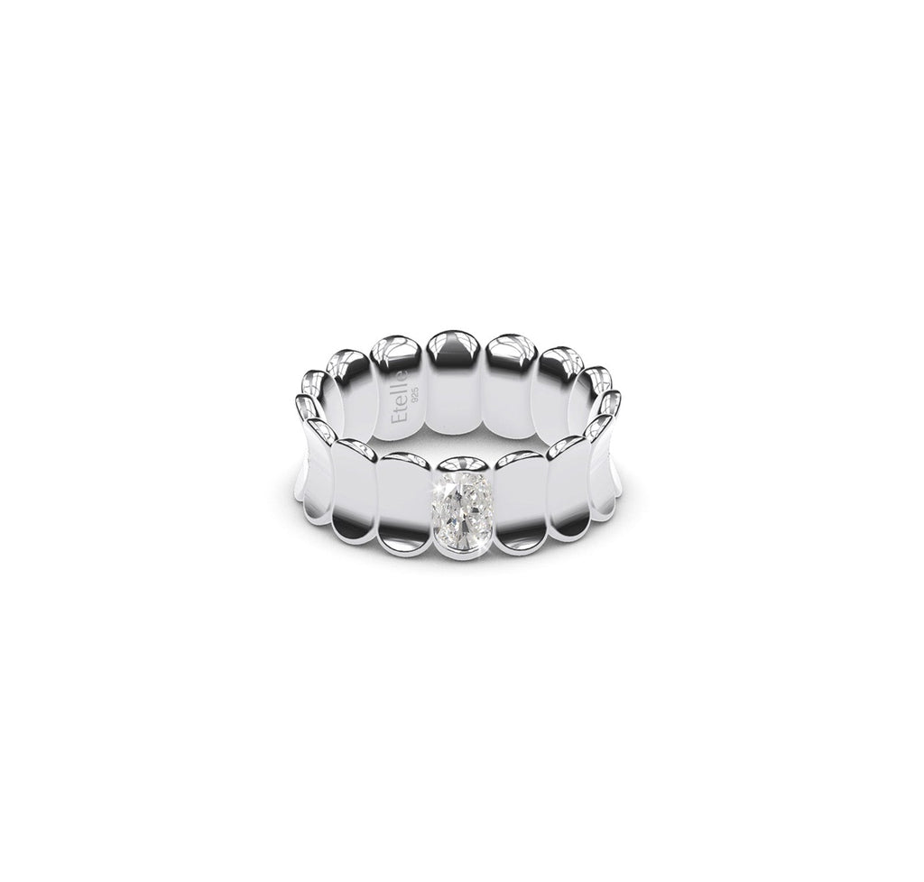 Etelle sterling silver flower petal ring with a lab-grown diamond