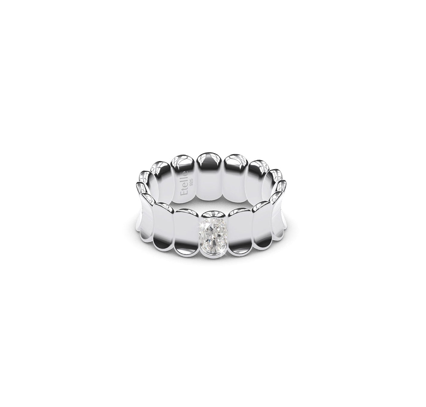 Etelle sterling silver flower petal ring with a lab-grown diamond