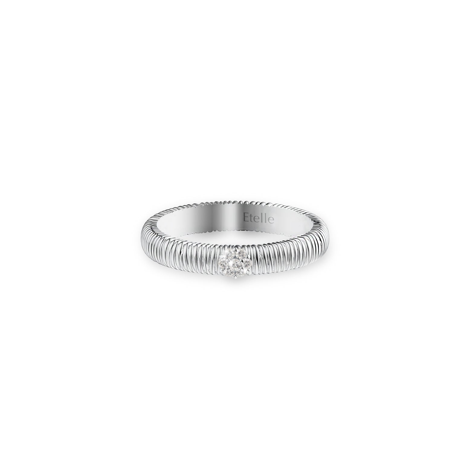 Etelle minimalist sterling silver ring with lab-grown diamonds and engraved line texture, 2.9mm band