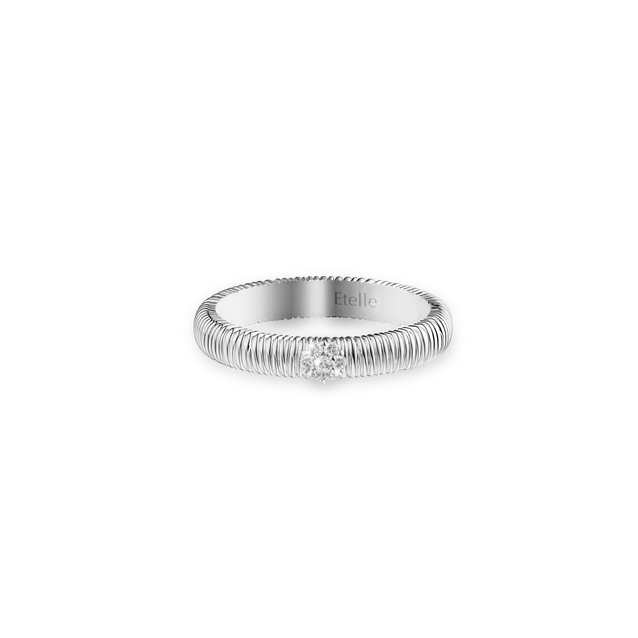 Etelle minimalist sterling silver ring with lab-grown diamonds and engraved line texture, 2.9mm band