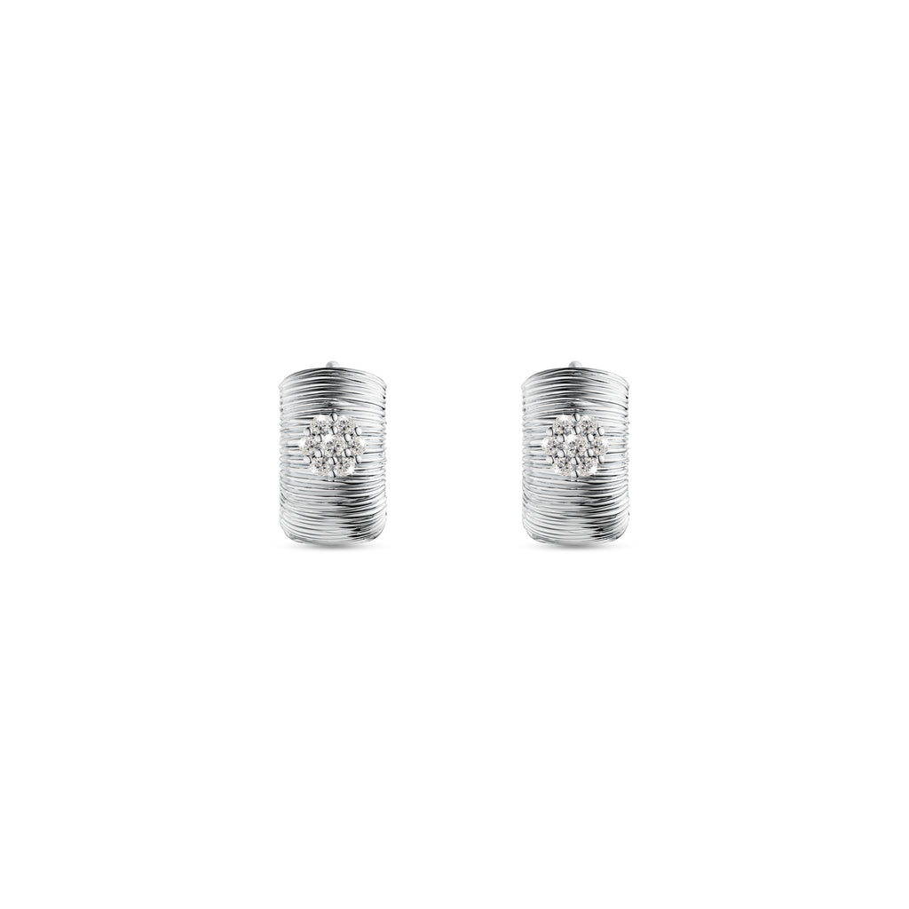 Etelle sterling silver hoop earrings with lab-grown diamonds and engraved line texture