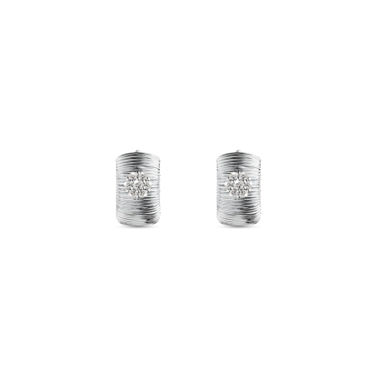 Etelle sterling silver hoop earrings with lab-grown diamonds and engraved line texture