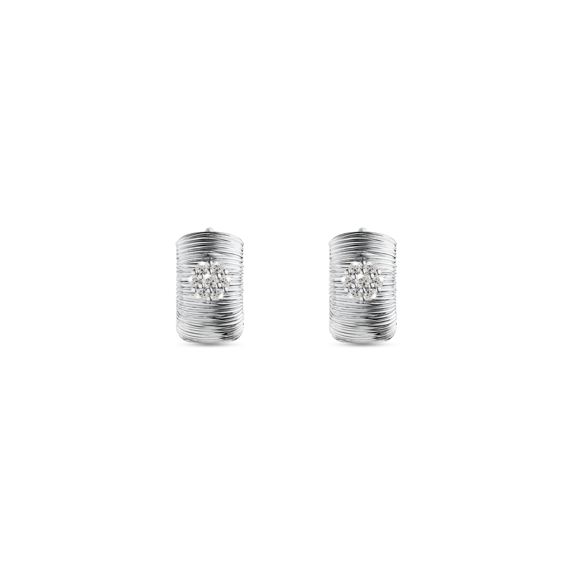 Etelle sterling silver hoop earrings with lab-grown diamonds and engraved line texture