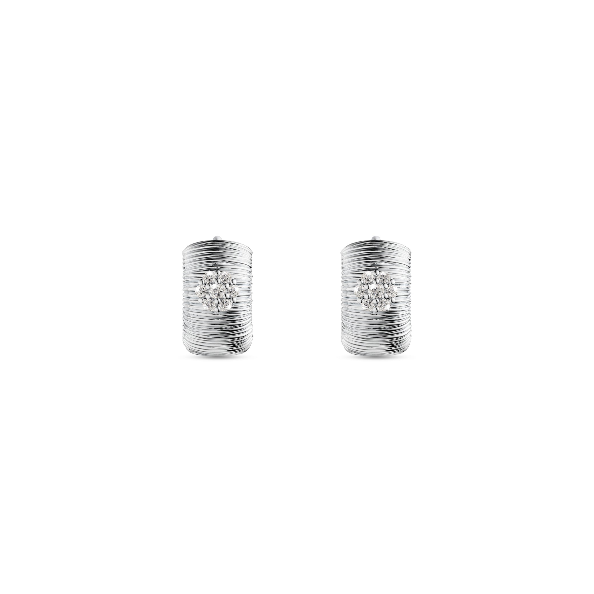 Etelle sterling silver hoop earrings with lab-grown diamonds and engraved line texture