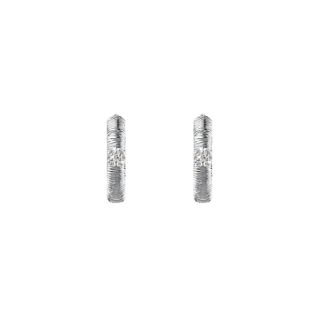 Etelle sterling silver hoop earrings with lab-grown diamonds and engraved line texture
