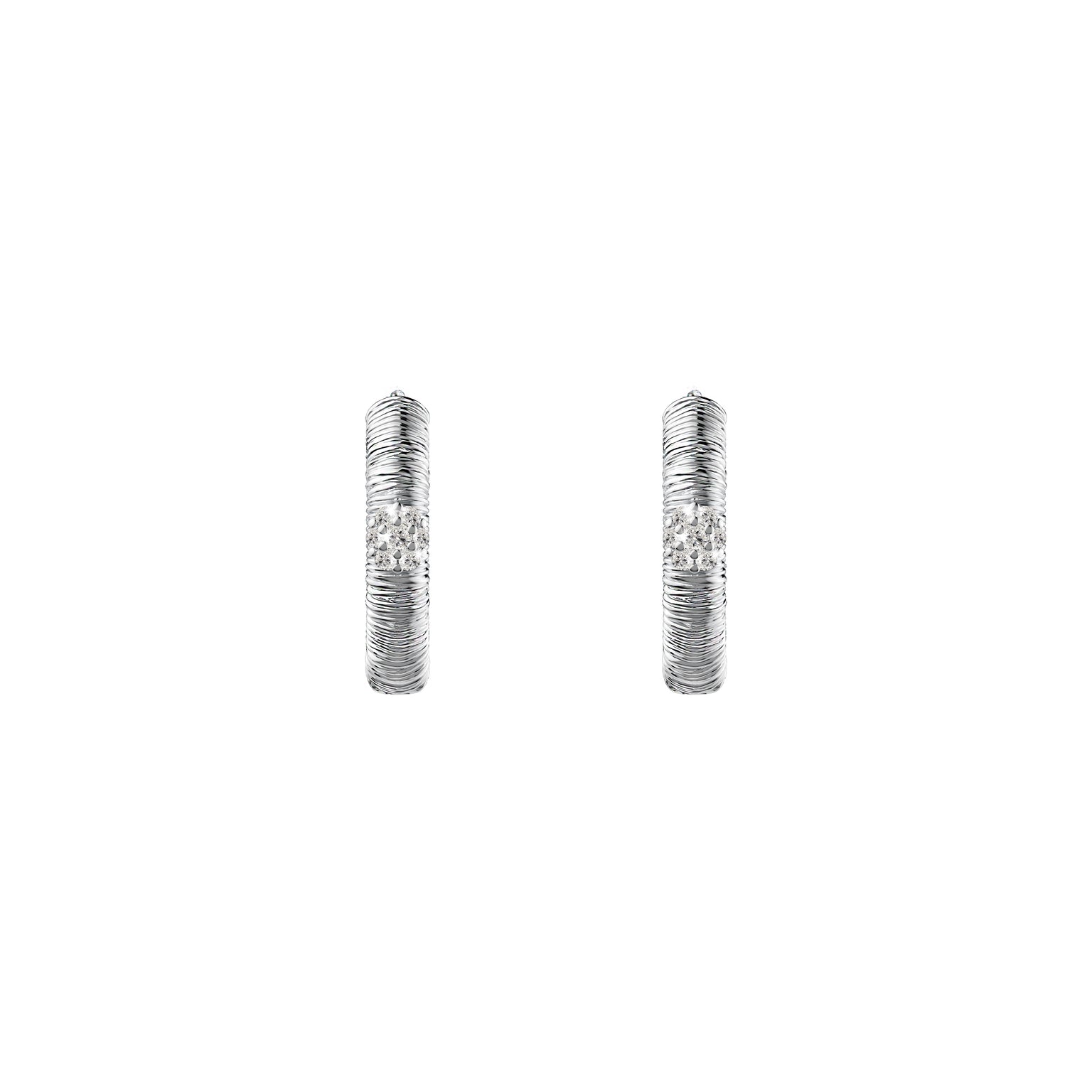 Etelle sterling silver hoop earrings with lab-grown diamonds and engraved line texture