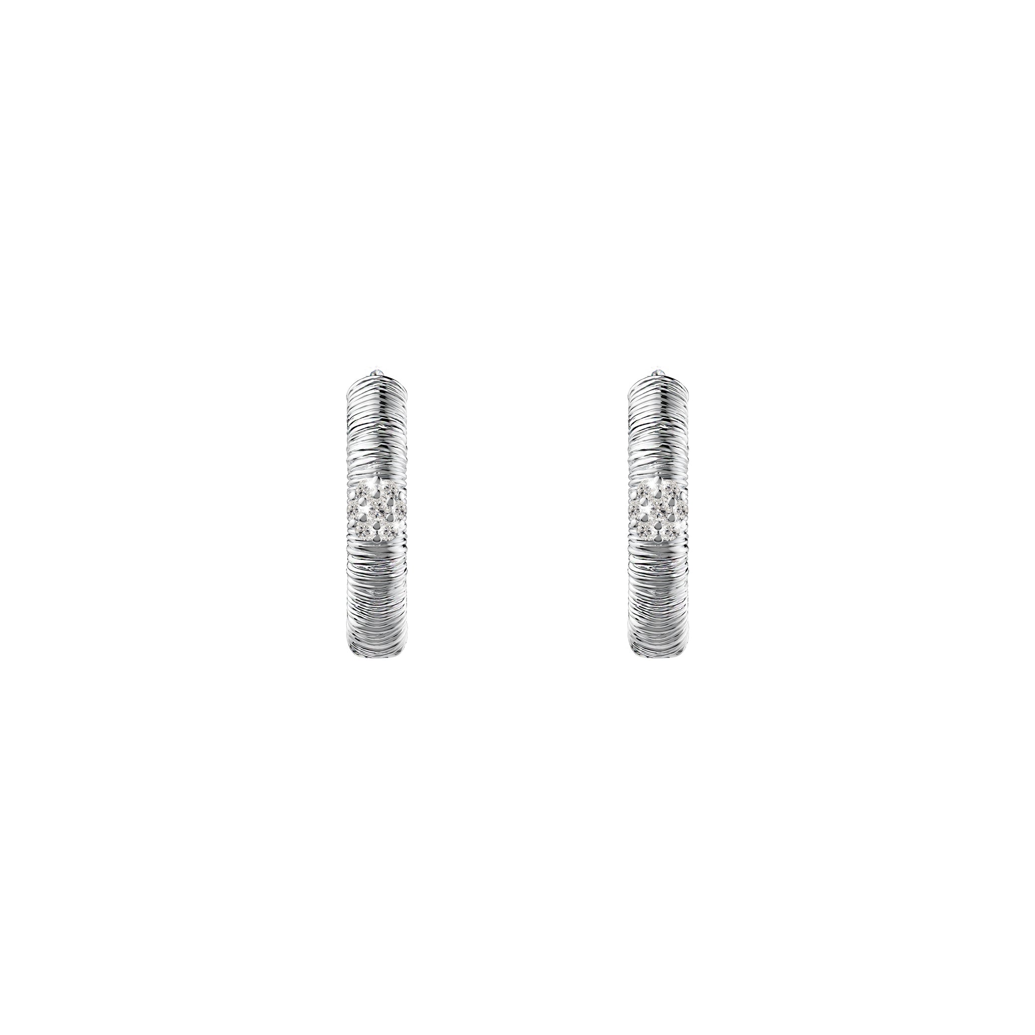 Etelle sterling silver hoop earrings with lab-grown diamonds and engraved line texture