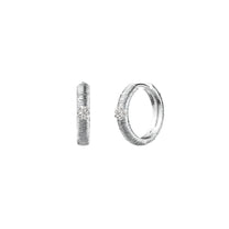 Etelle sterling silver hoop earrings with lab-grown diamonds and engraved line texture