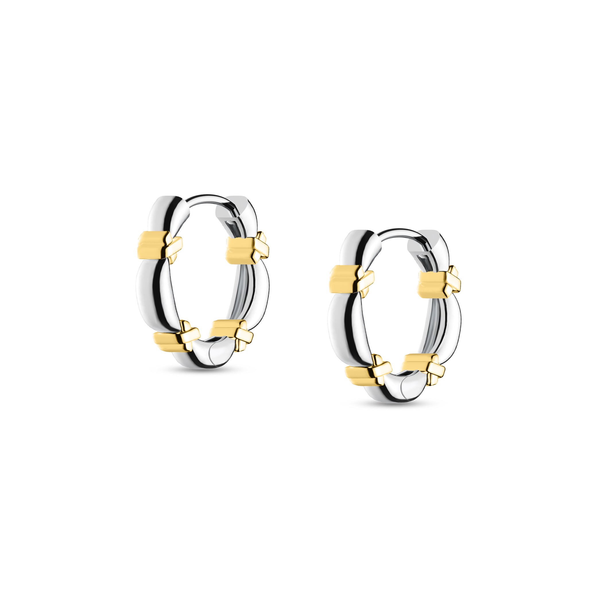 Etelle two-tone hoop earrings in sterling silver with an intertwined design