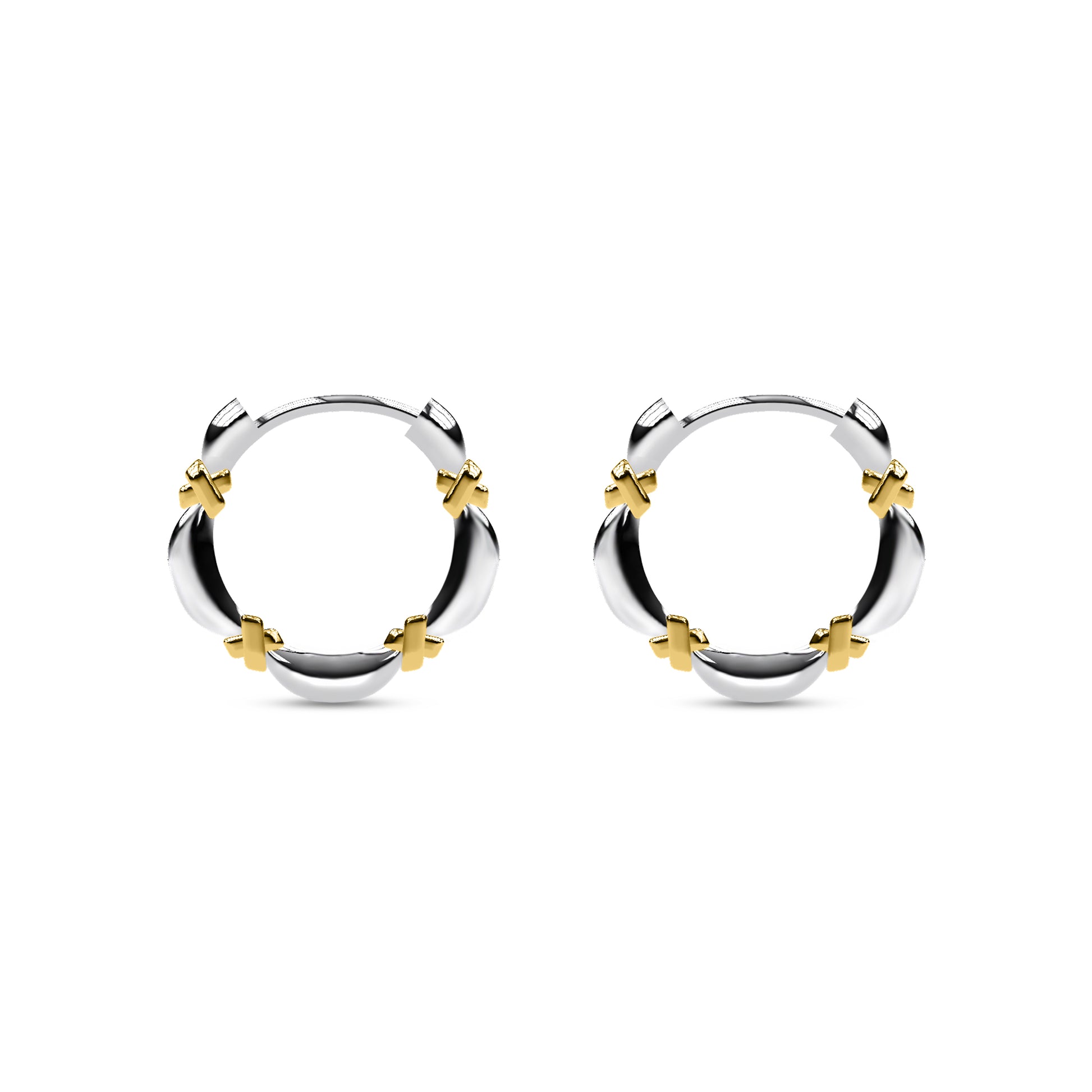 Etelle two-tone hoop earrings in sterling silver with an intertwined design