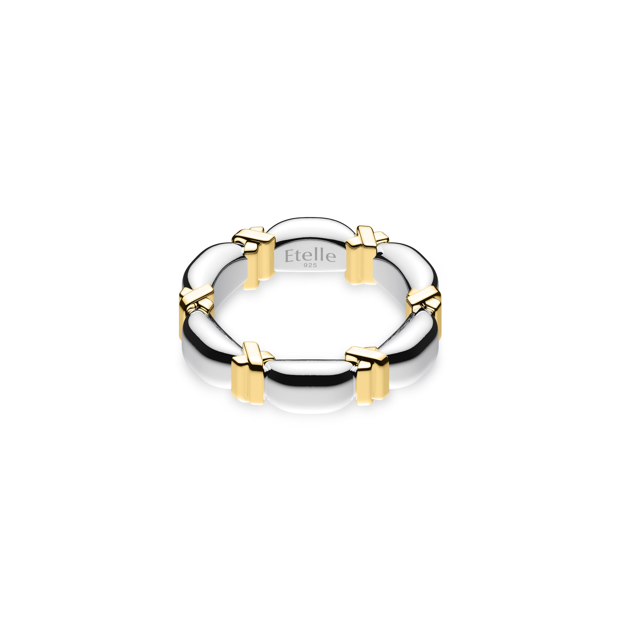 Etelle two-tone sterling silver ring with an intertwined design