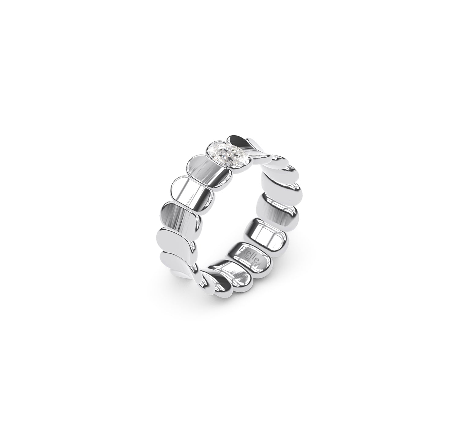 Etelle sterling silver flower petal ring with a lab-grown diamond