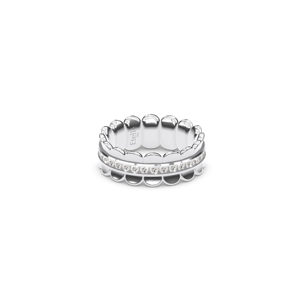 Etelle sterling silver flower petal ring with a lab-grown diamond center rail