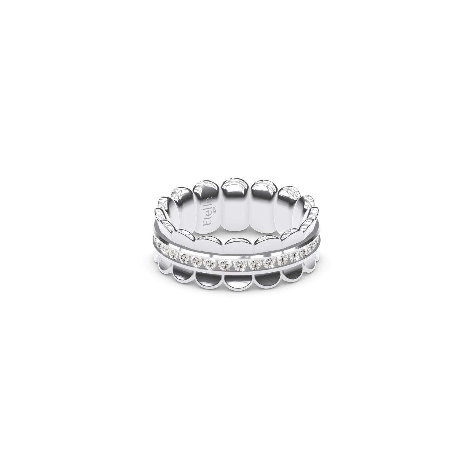 Etelle sterling silver flower petal ring with a lab-grown diamond center rail