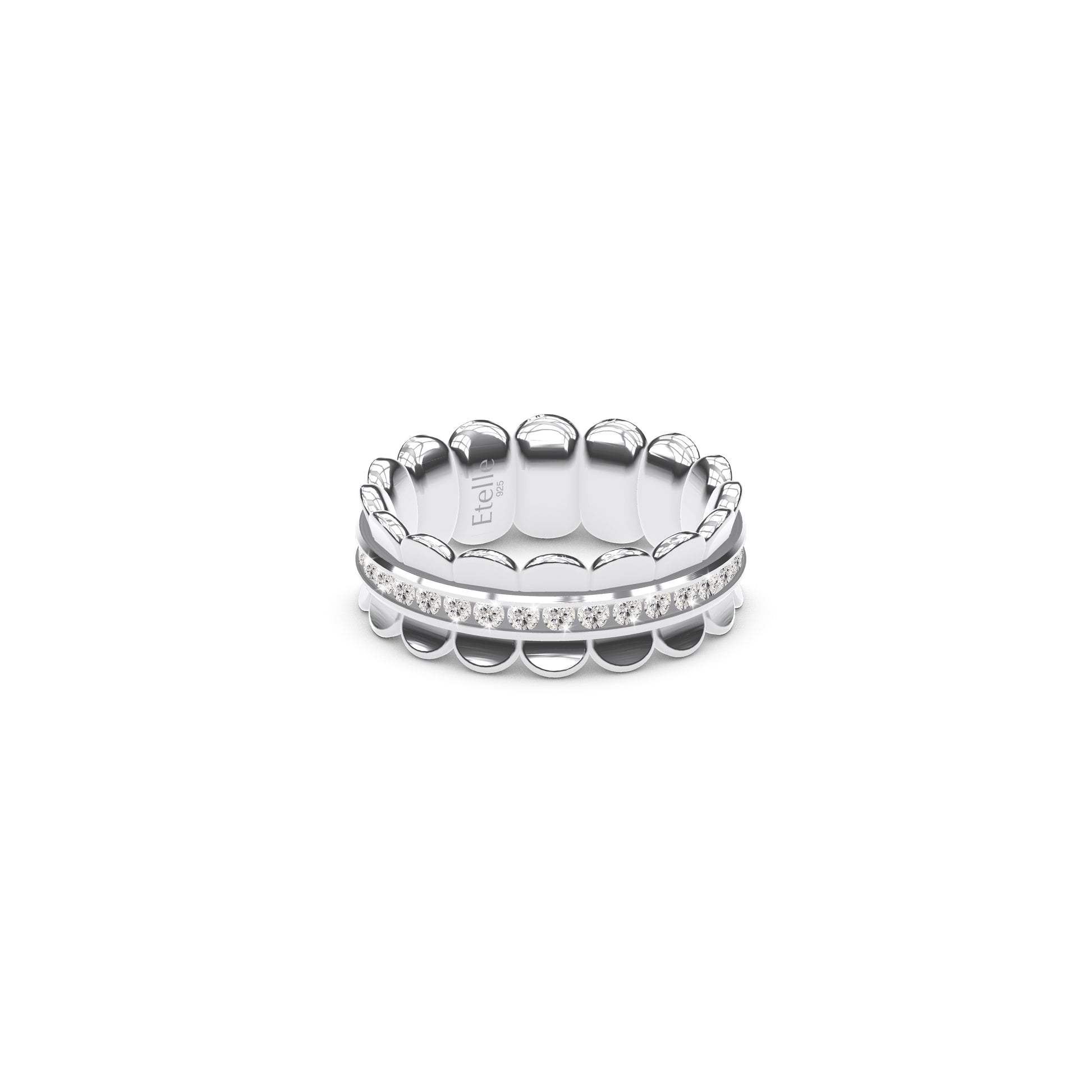 Etelle sterling silver flower petal ring with a lab-grown diamond center rail